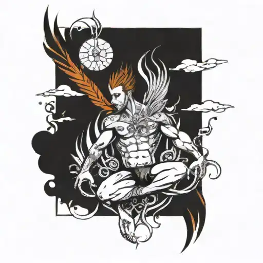Atlas with another uplifting symbol, such as a phoenix or a lotus flower growing near him tattoo design idea