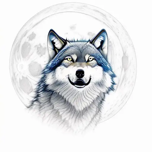 A majestic wolf howling at the moon in a dense forest tattoo design idea