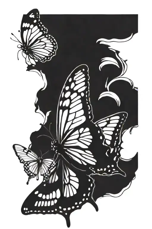 3 black monarch butterfly tattoo design idea