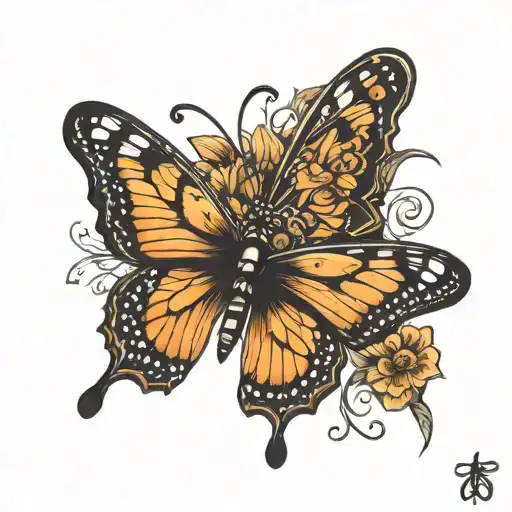 3 black monarch butterfly tattoo design idea