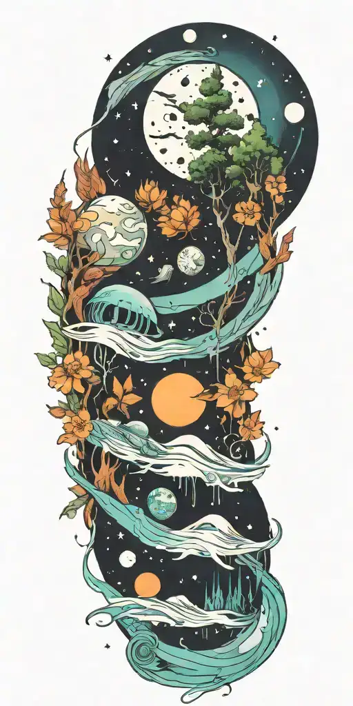 space four elements nature tattoo design idea