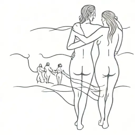 happy people on Benidorm beach, with delicate strokes that capture the fun and carefree nudist spirit tattoo design idea
