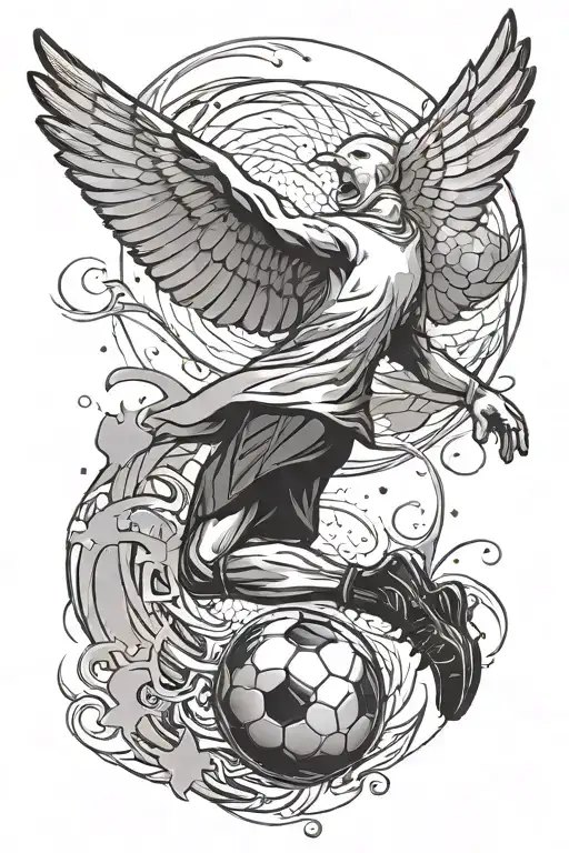 A soccer player kicking a ball that transforms into a dove, symbolizing peace and unity through sports tattoo design idea