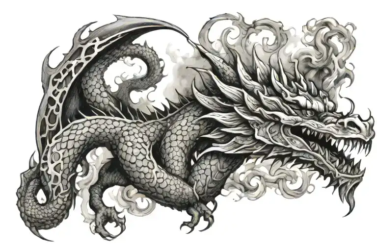 dragon in the smoke, good tattoo design idea