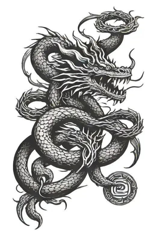 ouroboros dragon breathing fire eat you raw tattoo design idea