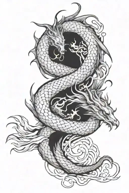 ouroboros dragon breathing fire rising Phoenix tattoo design idea