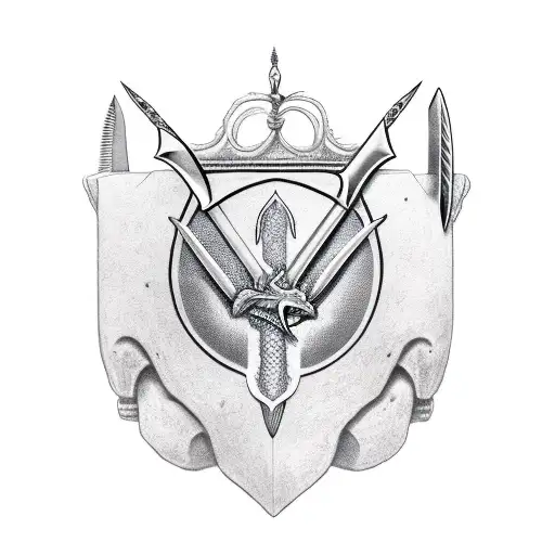 facing down sword with three crowns on the blade with a bushmaster snake wrapped around it tattoo design idea