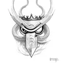 facing down sword with three crowns on the blade with a bushmaster snake wrapped around it tattoo design idea