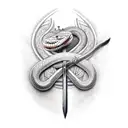 facing down sword with three crowns on the blade with a bushmaster snake wrapped around it tattoo design idea