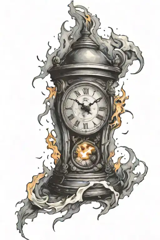 broken clock on fire  tattoo design idea