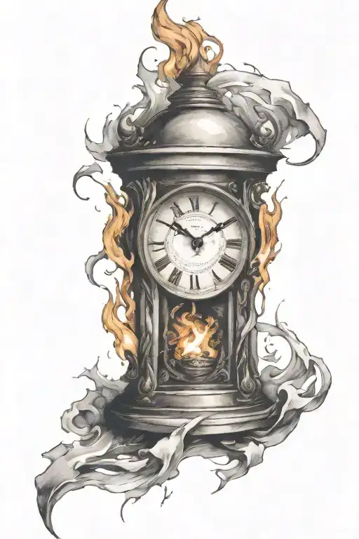 broken clock on fire  tattoo design idea