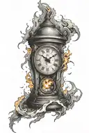 broken clock on fire  tattoo design idea