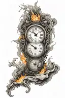 broken clock on fire  tattoo design idea