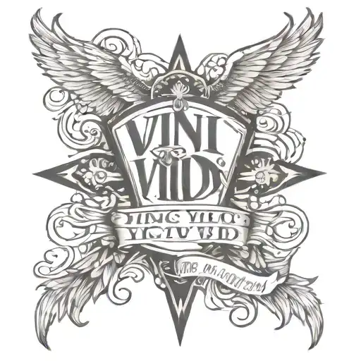 VINI VICI VIDI VICI words surrounded tattoo design idea