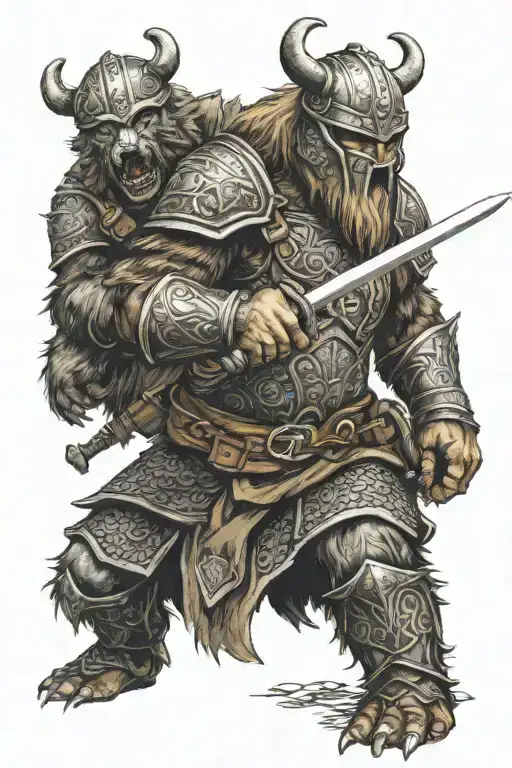armour bear fighting viking warrior tattoo design idea