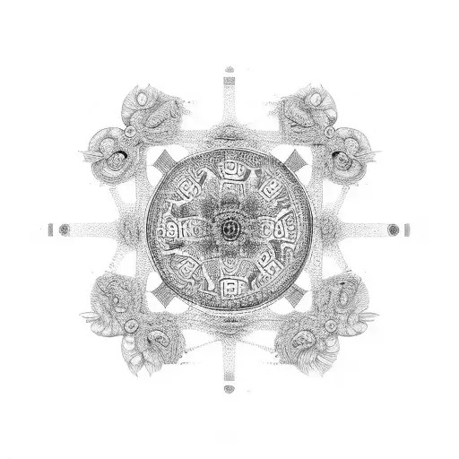 A camera lens surrounded by intricate dotwork patterns, symbolizing the passion for photography tattoo design idea