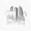 A futuristic cityscape with a gamer avatar exploring the virtual world of Halo 3 tattoo design idea