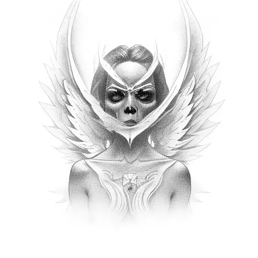 Angel rolling eyes tattoo design idea