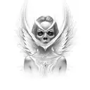 Angel rolling eyes tattoo design idea