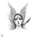 Angel rolling eyes tattoo design idea