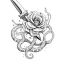 sword with flowers and a snake  tattoo design idea