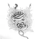 sword with flowers and a snake  tattoo design idea