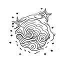 ocean wave with stars and dog paw print and stingray tattoo design idea