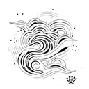 ocean wave with stars and dog paw print and stingray tattoo design idea