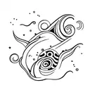 ocean wave with stars and dog paw print and stingray tattoo design idea