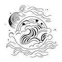 ocean wave with stars and dog paw print and stingray tattoo design idea