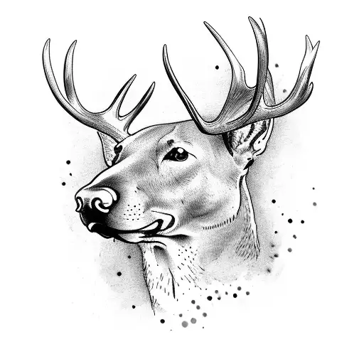 red nosed pitbull with moose antlers and blue butterflies tattoo design idea