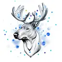 red nosed pitbull with moose antlers and blue butterflies tattoo design idea