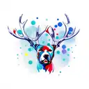 red nosed pitbull with moose antlers and blue butterflies tattoo design idea