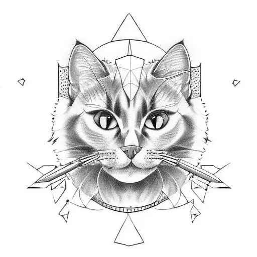 black cat with red wine and butchers knife tattoo design idea