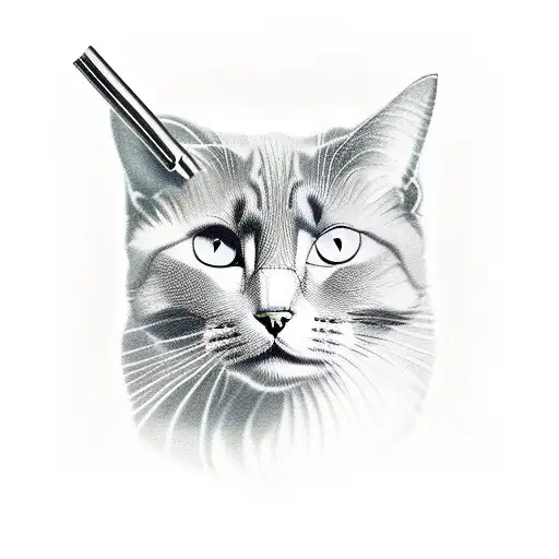 cat with red wine and butchers knife tattoo design idea