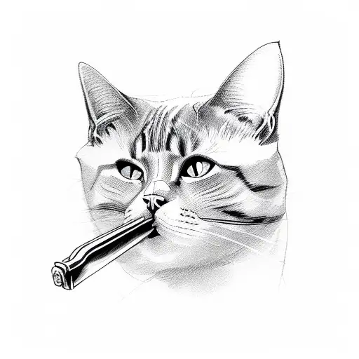 cat with red wine and butchers knife tattoo design idea