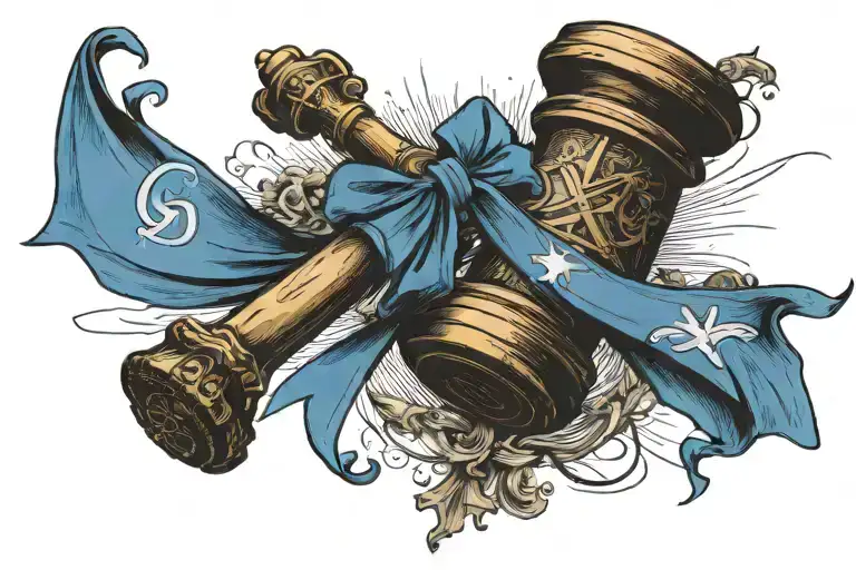 auction gavel with prostate cancer ribbon wrapped tattoo design idea
