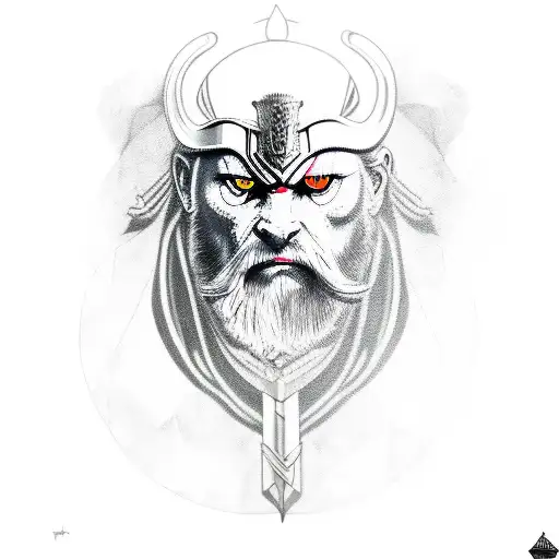 odin with an angry black raven tattoo design idea