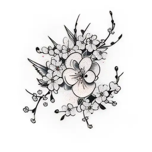 cherry blossoms, music, tummy tuck scar tattoo design idea