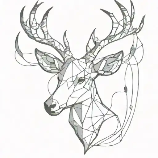Deer head that's antlers are tangled with  fishing line   tattoo design idea