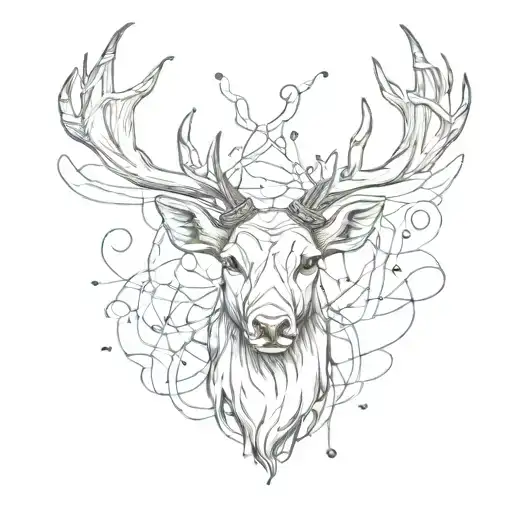 Deer head that's antlers are tangled with  fishing line   tattoo design idea