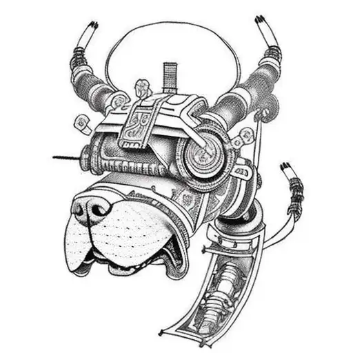 Dog with robotic samurai armor tattoo design idea