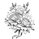 flower bouquet with 3 carnations  2 violets  1 daffodil 1 daisy  1 lily of the valley  2 waterlilies  3 marigolds  1 chr tattoo design idea