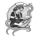 nurse reading a book with a snake tattoo design idea