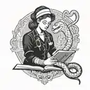 nurse reading a book with a snake tattoo design idea