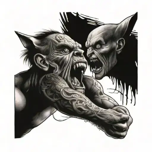 two sided, angry, troubled past, love with a dark twist tattoo design idea