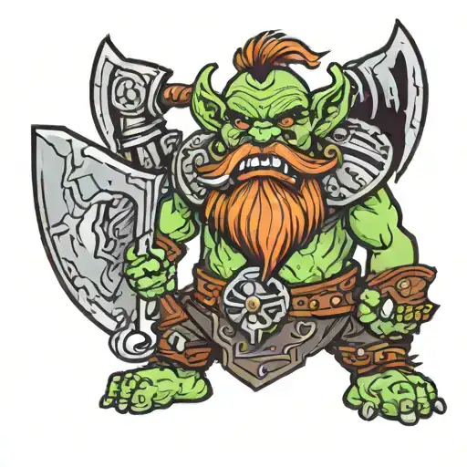 wacraft orc with large axe and beard tattoo design idea