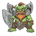 wacraft orc with large axe and beard tattoo design idea