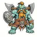 wacraft orc with large axe and beard tattoo design idea