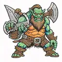 wacraft orc with large axe and beard tattoo design idea